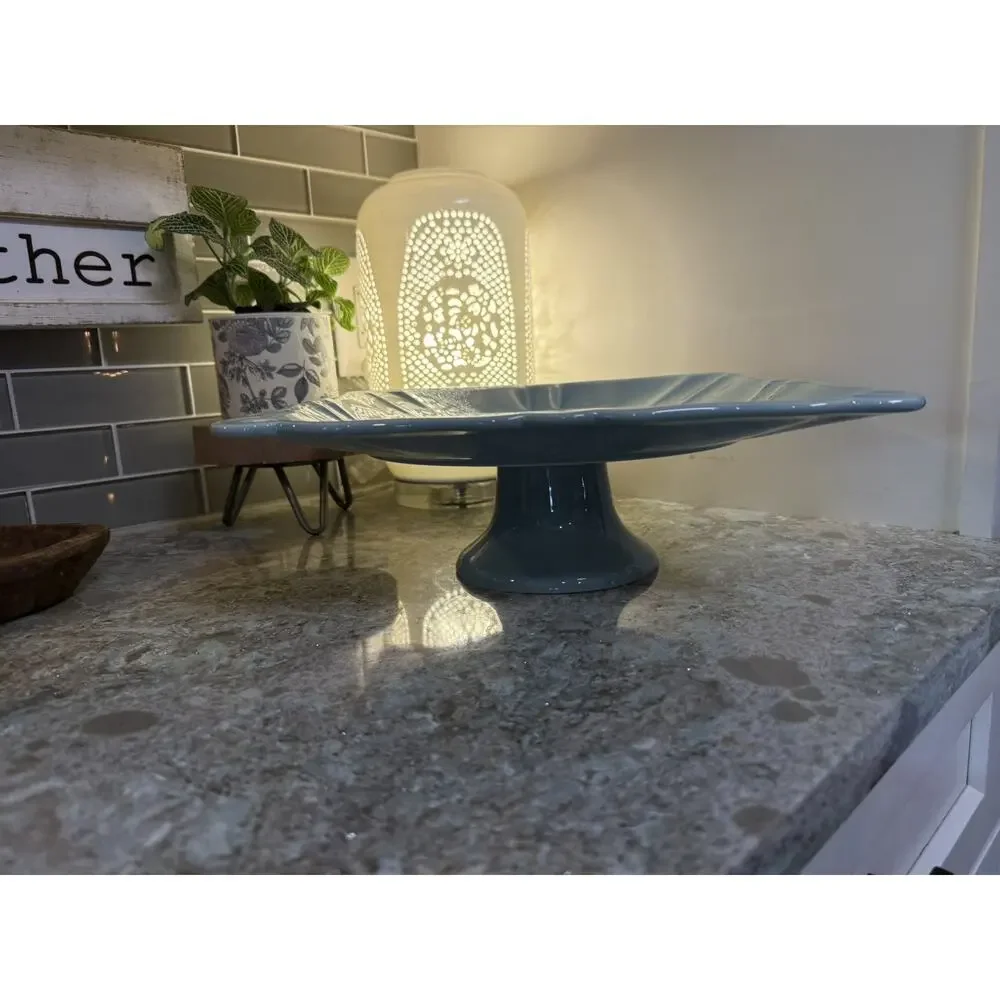Cake Stand Square Destinos SA Portugal Sage L‎ 12.5” X 12.5” Ceramic Easy Care